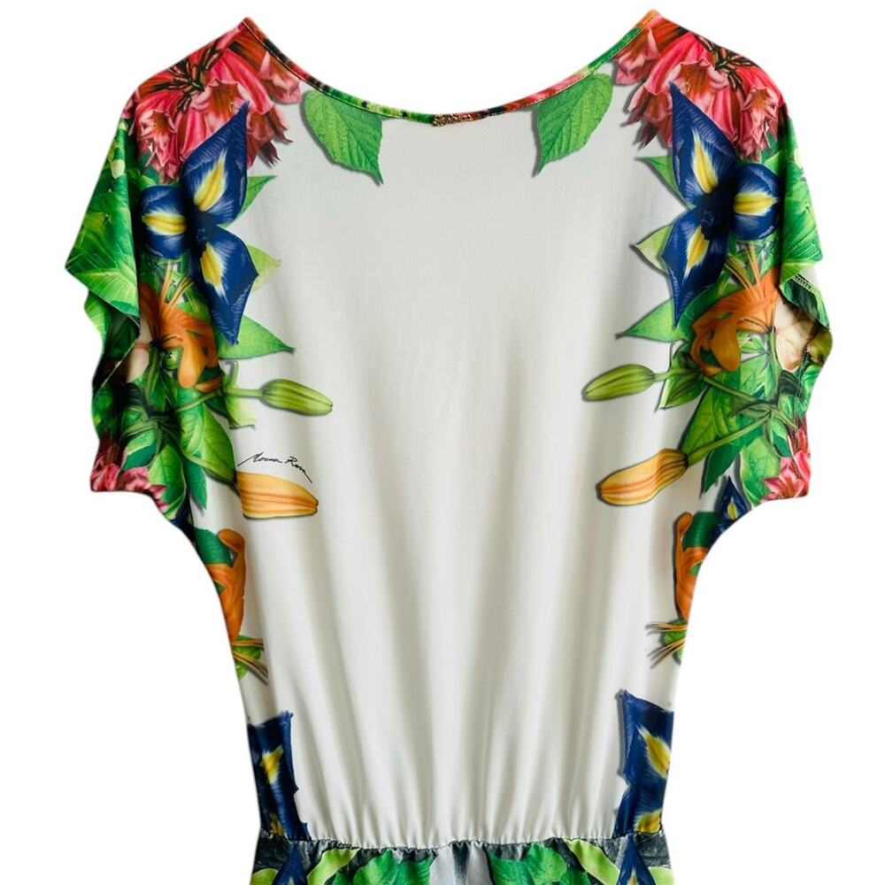 Morena Rosa Brazilian Tropical Floral Printed Logo Blouson Short Sleeve Dress XS - Picture 7 of 9